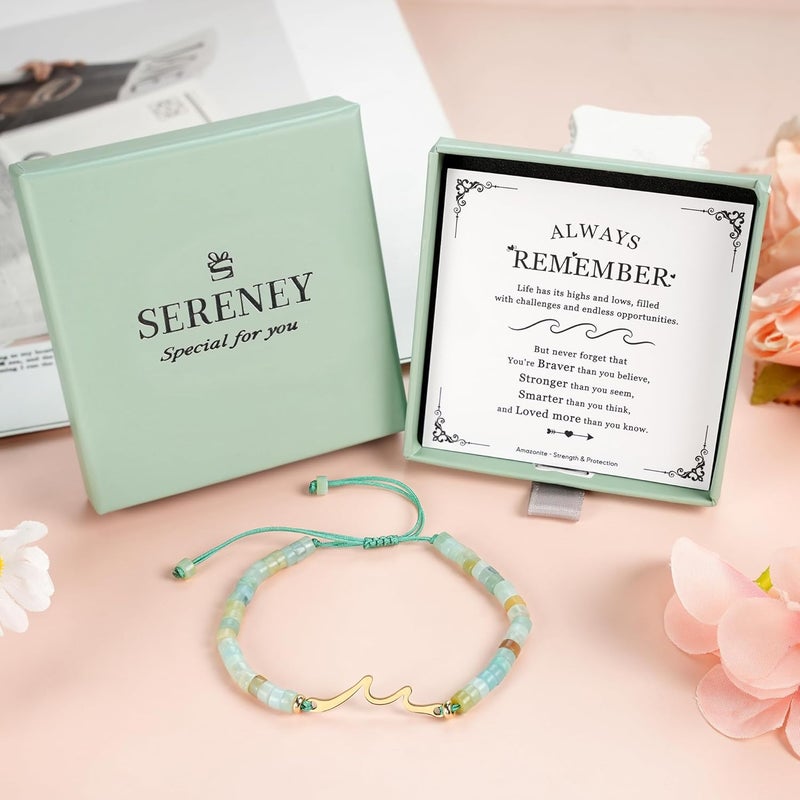 Sereney Birthday Gifts for Women, Wave Bracelet as 13th 16th 18th 21st 40th 50th 60th Birthday Gifts for Girls, Adjustable Natural Stone Bracelet as Valentines Day Gifts for Teen Girls Gifts Idea - Image 3